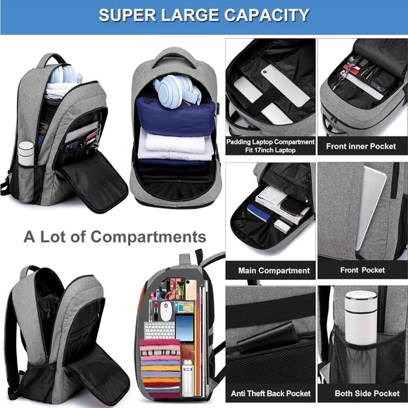 Ezuola Travel Laptop Backpack, Business Work Bag Gray - Picture 2 of 14